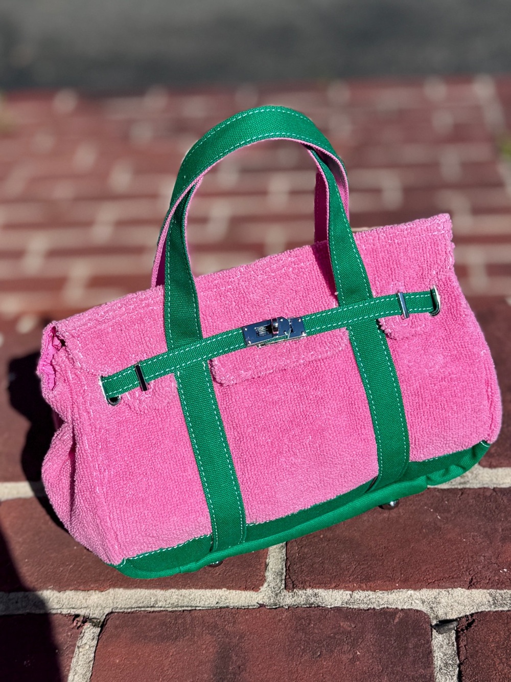 Pink and Green TikTok Viral Sunwin Terry Cloth Mini Tote | NWT - Picture 5 of 11
